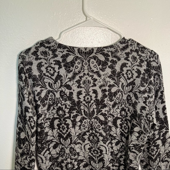 Top Knits Cardigan Sweater Silver Sparkle Black Paisley - Picture 8 of 10